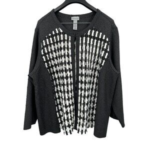 Catherines Women's 3X Black & White Textured Cardigan Jacket 100% Polyester